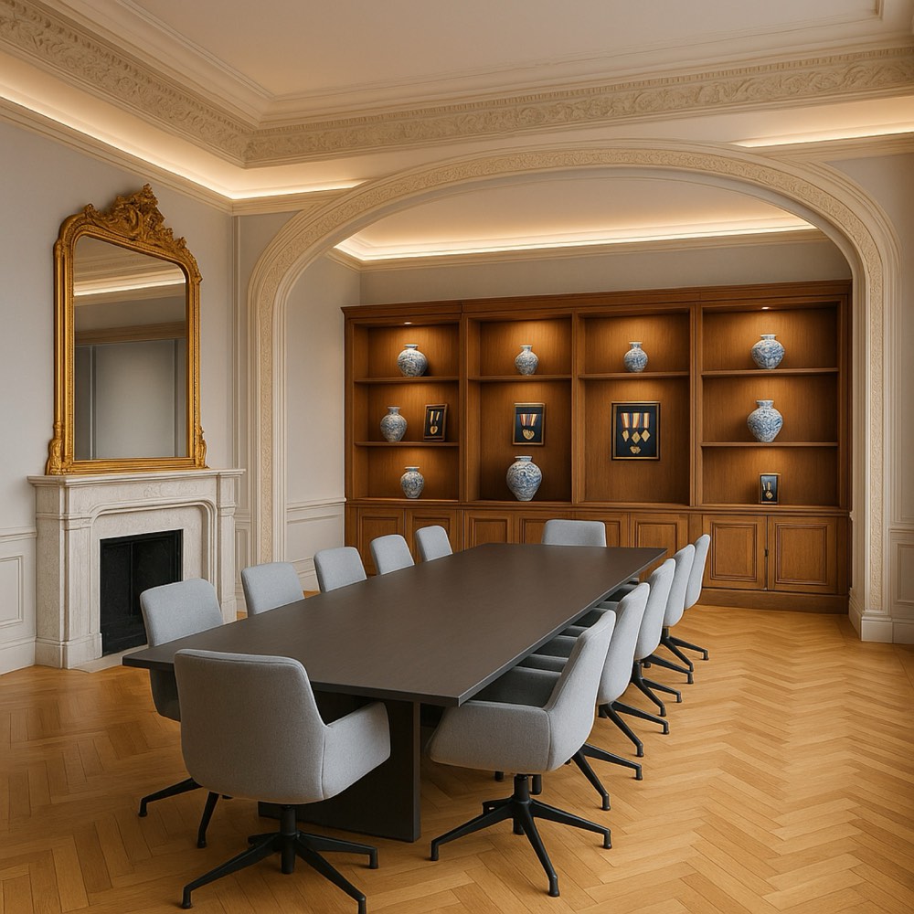 Salon historique restauré de l'INI, boiseries et décor d'époque